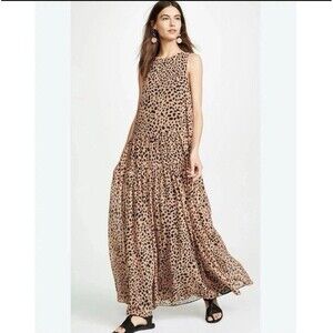 Fame and Partners Gathered Maxi Holiday Party Dress Leopard Print 4 Boho 70’s